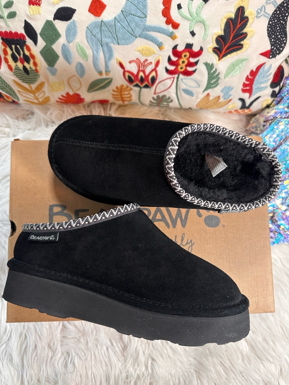 Bearpaw • Martis Platform Leather & Wool Slippers